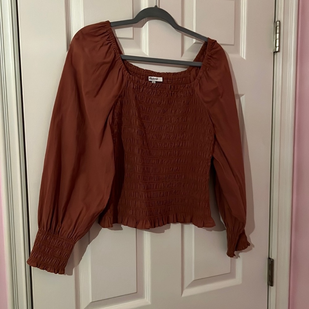 Lucie Bubble-Sleeve Smocked Top